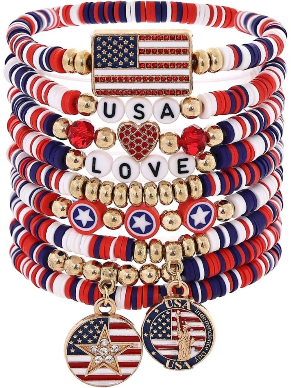 Versatile 4th of July Friendship Bracelets - Clay Beads in Festive Colors